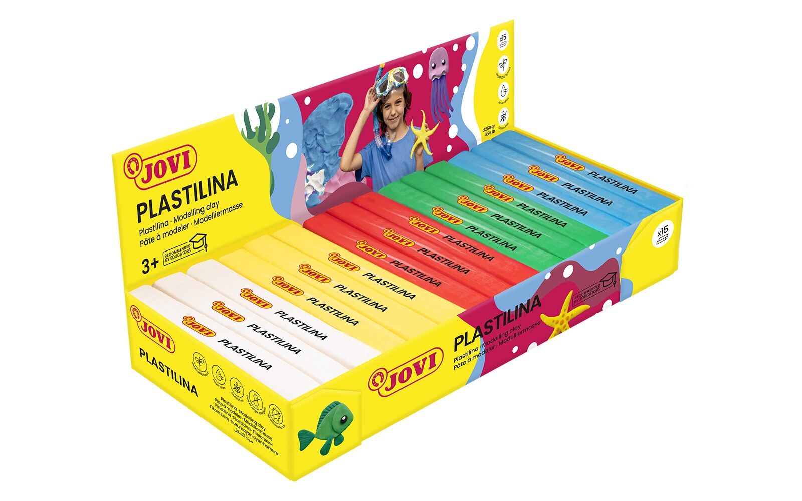 JOVI - Pflanzliche Knete, 15 Schachteln à 150 Gramm, je 3 Schachteln der 5 Farben