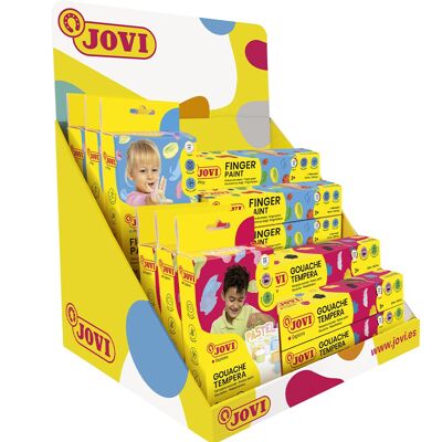 Display Jovi Gouache- und Fingerfarbenkollektion, sortiert und in Pastellfarben