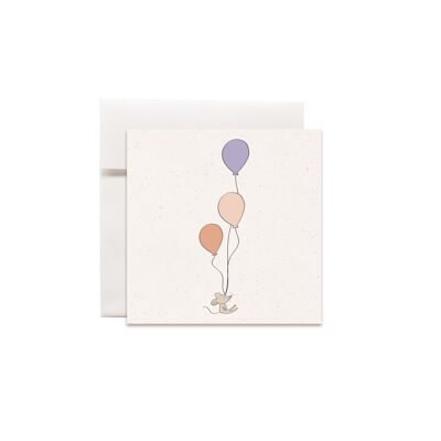 Mini carte de voeux Souris avec ballons