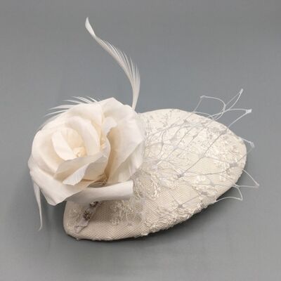 Patricia -Bridal oval fascinator covered in ivory silk and lace - White - Fascinator - silk