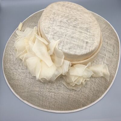 Charlotte - Cream sinamay hat with handmade cream organdie flowers - Cream - Picture hat - Sinamay straw