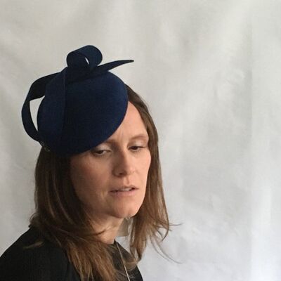 Amelia - French navy blue felt button fascinator trimmed with felt and beads - Navy - Button headpiece - Felt