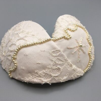 Pearl - Double teardrop headpiece covered in white silk and beaded lace - White - headpiece - silk