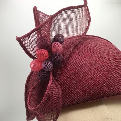 Katherine - Halo hat in burgundy sinamay with sinamay trim