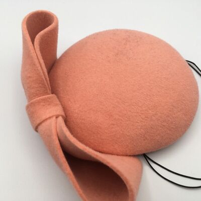 Elsa - Peach coloured fur felt button fascinator with felt bow - Peach - Button headpiece - Felt