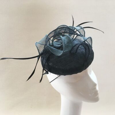 Waves - Navy and petrol blue sinamay button fascinator - Navy - Button headpiece - Sinamay straw