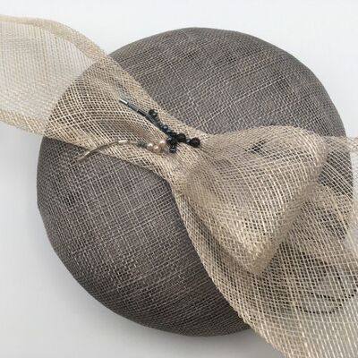 Bows and Beads - Grey simamay button fascinator - grey - Button headpiece - Sinamay straw