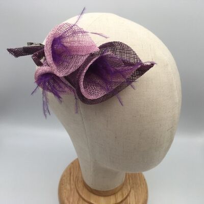 Ellie - fascinator hair clip with 3 pink and purple sinamay lilies - Purple - Fascinator - Sinamay straw