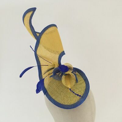Sunburst- Stunning yellow and blue headpiece - Blue - Sculptured Headpiece - Sinamay straw