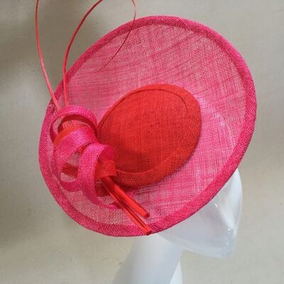 Anne - shocking pink and red saucer with quills - Red - Saucer Headpiece - Sinamay straw