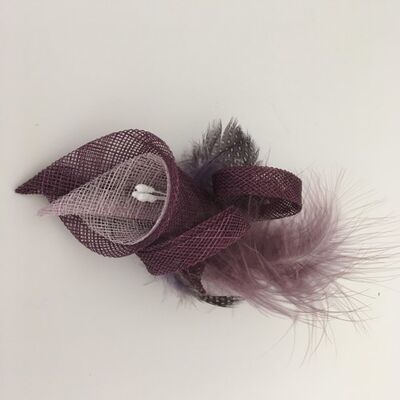 Ava -Purple and lilac sinamay lily fascinator with feather on a clip - Purple - Fascinator - Sinamay straw