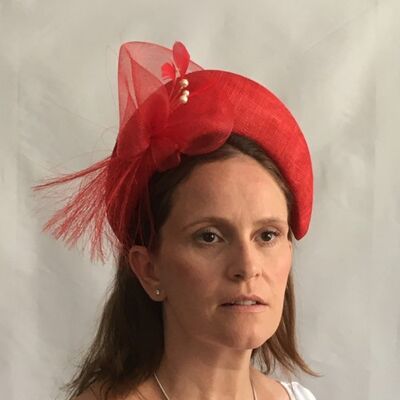 Elizabeth - Red sinamay halo hay with trimmed with crinoline - Red - halo Hat - Sinamay straw