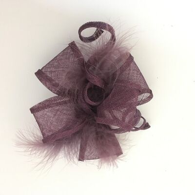 Diana -Purple sinamay fascinator trimmed with feathers and Purple sinamay bows - Purple - Fascinator - Sinamay straw