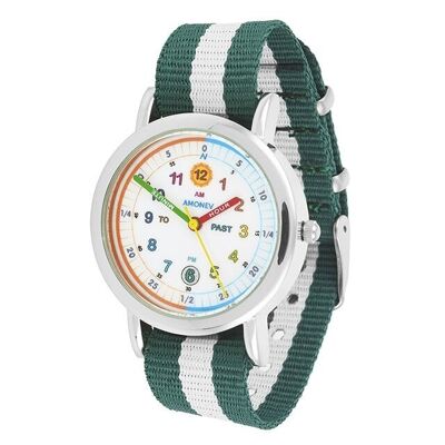 Time Teacher Watch Green and White Strap