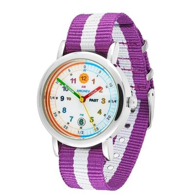 Time Teacher Watch Purple and White Strap