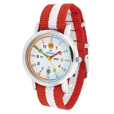 Time Teacher Watch Red and White Strap