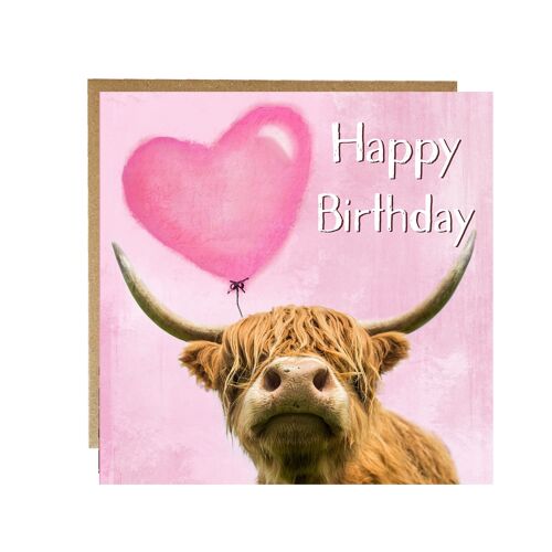 HAppy Birthday - highland cow card - girls birthday card