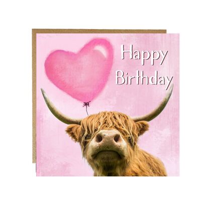 Feliz cumpleaños - tarjeta de vaca de las tierras altas - tarjeta de cumpleaños para niñas