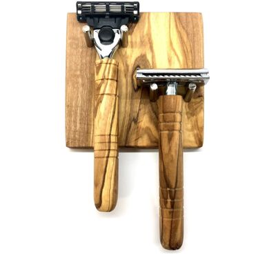 Holder for wet razors (suitable for almost all common types) olive wood