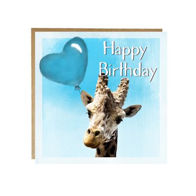 Kids, fun Happy Birthday Card with balloon and Giraffe - Giraffe Birthday card