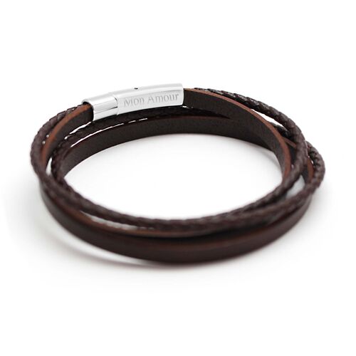 Bracelet cuir le mix marron homme - gravure MON AMOUR