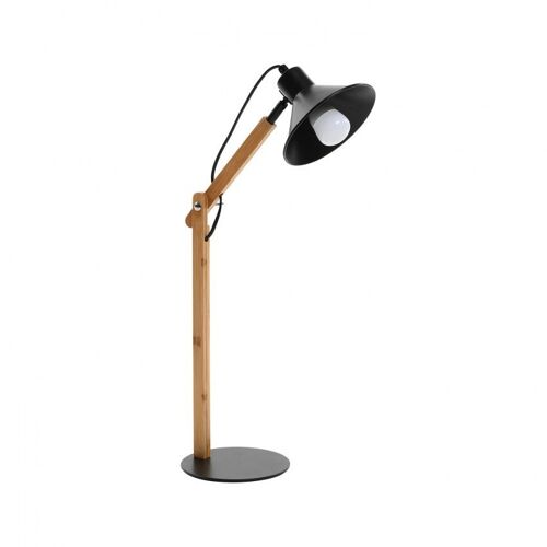 Lámpara Flexo De Mesa DARMA E14 Negra con Bambú para estudio u oficina 7H SevenOn