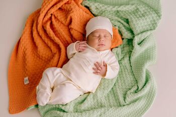 Couverture bébé à carreaux orange 2