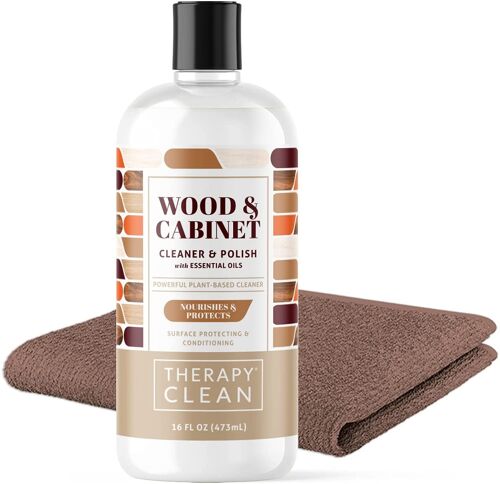 Therapy Wood Cleaner and Polish Kit with Large Microfiber Cloth, 16 fl. oz. (473ml) - Best Used as Furniture, Wood Table Cleaner, Cabinet Restorer, Conditioner, Polish Spray