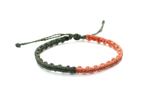 Olive-salmon minimalist thread bracelet