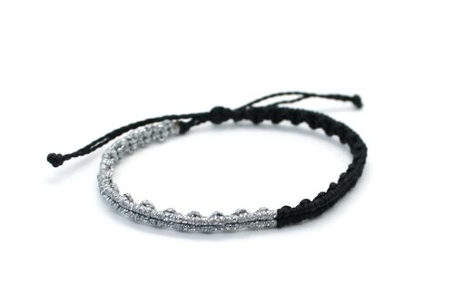 Black and silver metallic thread bracelet