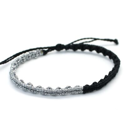 Black and silver metallic thread bracelet