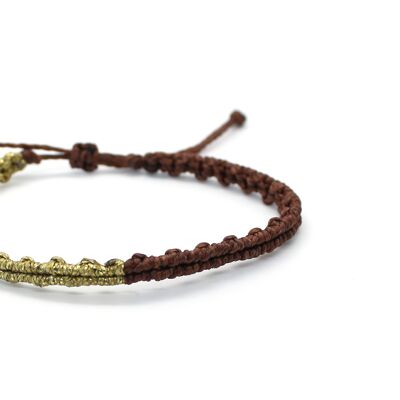 Bracelet fil minimaliste marron chocolat et métallisé