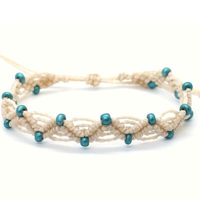 Bracelet ondulé beige avec perles bleues