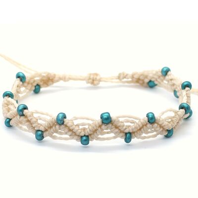 Bracelet ondulé beige avec perles bleues