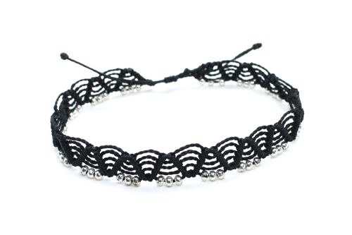 Black ankle bracelet with silver beads