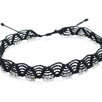 Bracelet de cheville noir avec perles d'argent