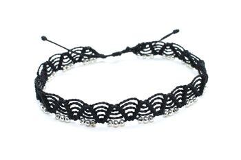 Bracelet de cheville noir avec perles d'argent 1