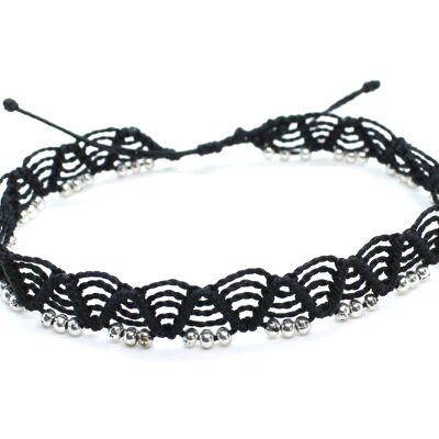 Black ankle bracelet with silver beads