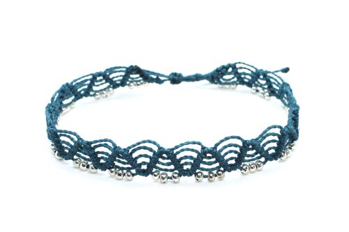 Teal ankle bracelet with silver beads