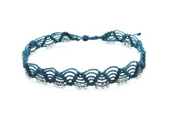 Bracelet de cheville bleu sarcelle avec perles d'argent 1