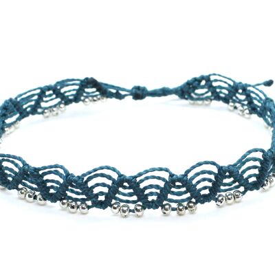 Teal ankle bracelet with silver beads
