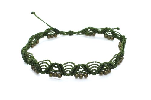 Green ethnic anklet with bronze beads
