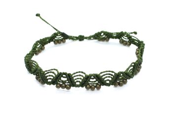 Bracelet de cheville ethnique vert avec perles bronze 1