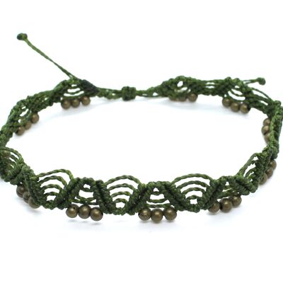 Green ethnic anklet with bronze beads