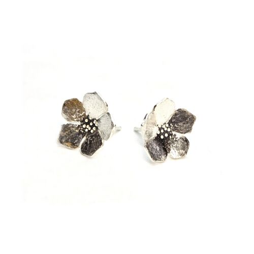 Silver Buttercup Flower Stud Earrings - Small