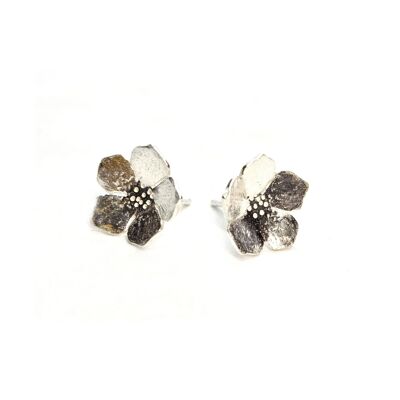 Aretes de plata con flor de botón de oro - Pequeños