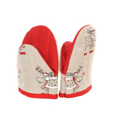 Navidad Lino Cocina Mini Manopla Horno Pot Holder RUDOLPH