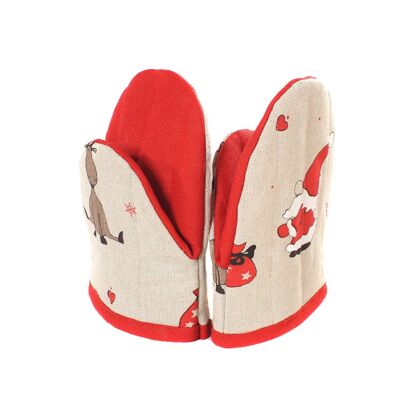 Navidad Lino Cocina Mini Mitt Guante Horno Pot Holder SANTA