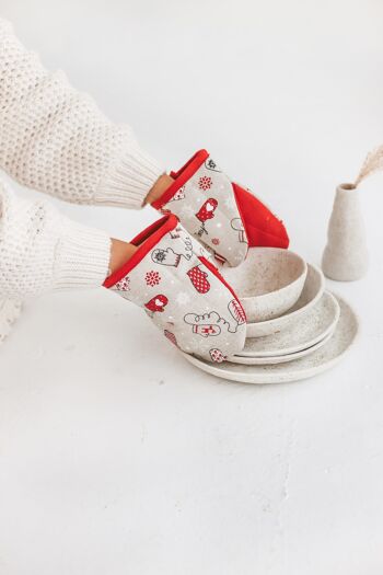 Gant en lin de Noël Mini Glove Pot Holder Bakery Gift Home Shop MITAINES imprimer 2