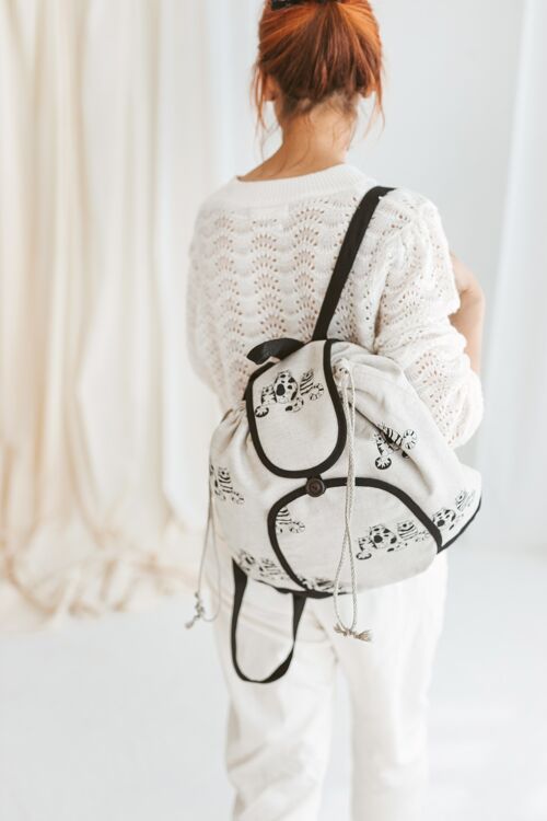 Linen Backpack • Women’s Boho Rucksack CATS Print